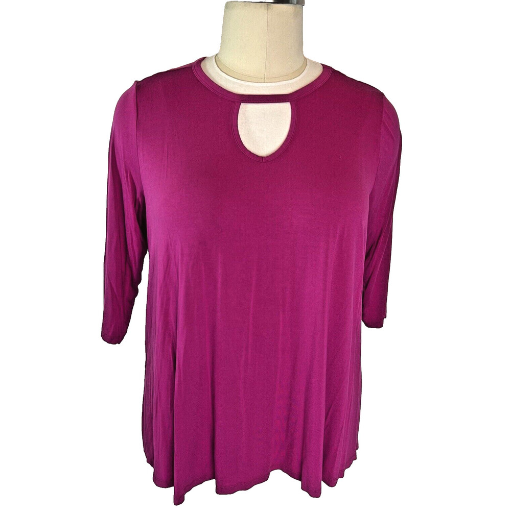 Women's 2X Jessica London Tunic Top Fuschia Pink 3/4 Sleeve Stretch Swing